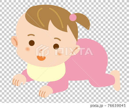 ハイハイをする女の子の赤ちゃんのシンプルなイラスト 白背景のイラスト素材