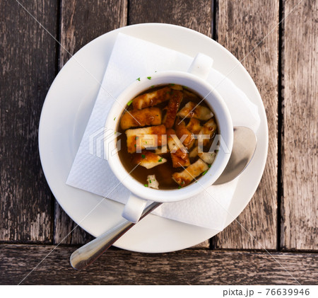 Soup with veal and pasta Soup with veal and pasta 76639946