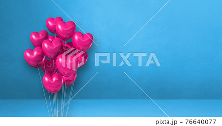Pink heart shape balloons bunch on a blue wall...のイラスト素材 [76640077] - PIXTA