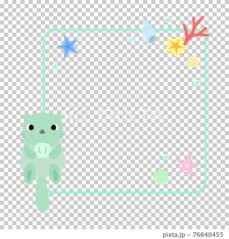 Sea otter icon with frame + sea decoration 76640455