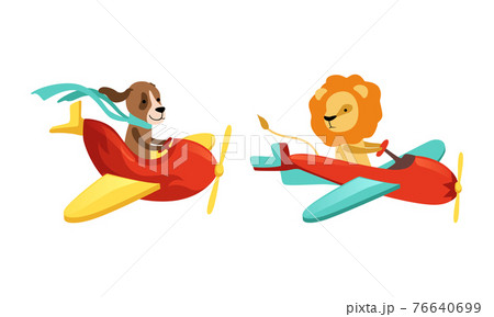 Funny Animals Aviating or Flying on the Airplane with Propeller Vector Set Funny Animals Aviating or Flying on the Airplane with Propeller Vector Set 76640699