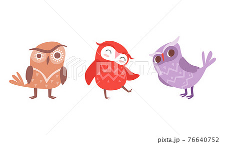 Funny Owlet with Big Eyes as Comic Nocturnal Bird Vector Set 76640752