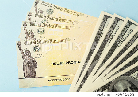 USA dollars background. American rescue plan, USA relief program, stimulus check and Act of 2021 concept. Money, business, profit and livelihood idea 76641658