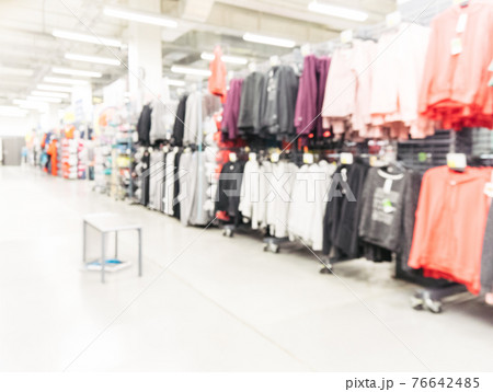 blurred sport and travel hypermarket aisle 76642485
