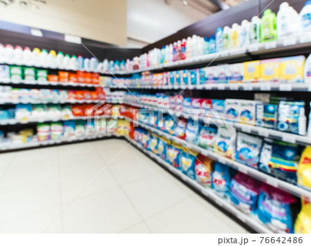 abstract blurred supermarket aisle background 76642486