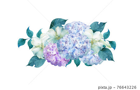 紫陽花と百合のブーケ 水彩イラストのイラスト素材