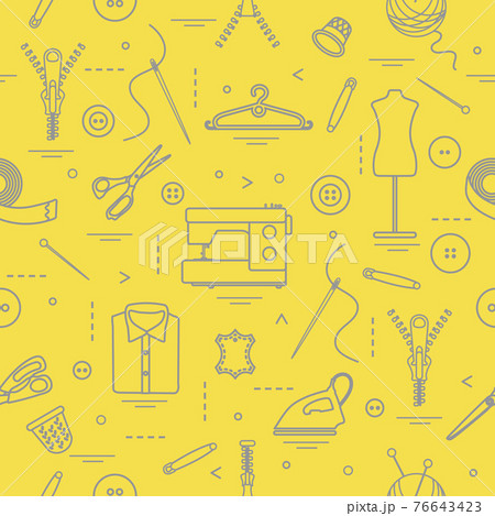 Pattern with tools and accessories for sewing. Pattern with tools and accessories for sewing. 76643423
