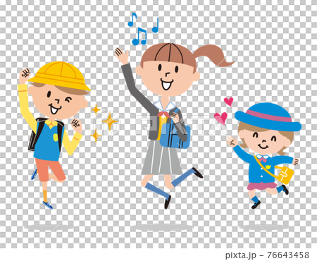 元気に飛び跳ねる3人の子供達のイラスト 76643458