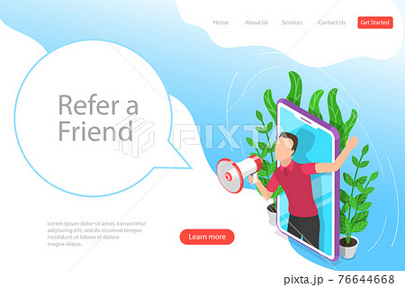 Isometric flat vector landing page template of refer a friend illustration 76644668