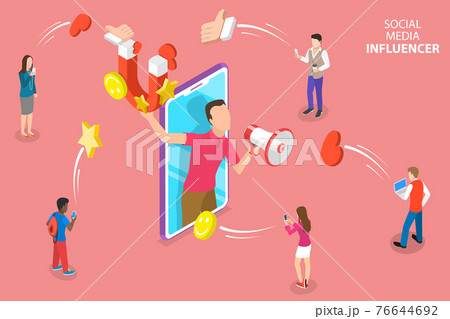 Isometric flat vector concept of social media influencer, digital marketing. Isometric flat vector concept of social media influencer, digital marketing. 76644692