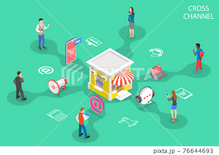 Isometric flat vector concept of cross channel, omnichannel. 76644693