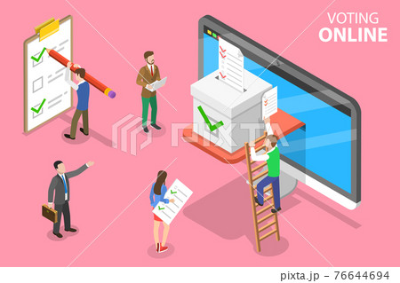 Isometric flat vector concept of online voting and election, e-voting. Isometric flat vector concept of online voting and election, e-voting. 76644694
