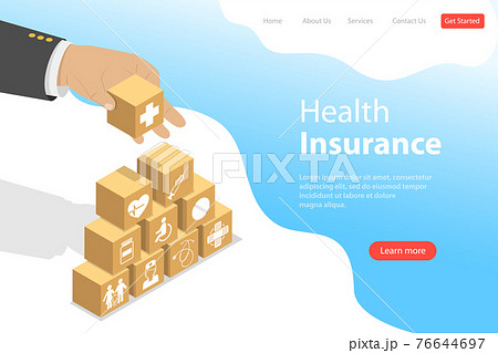 Isometric flat vector landing pate template of health insurance, healthcare. Isometric flat vector landing pate template of health insurance, healthcare. 76644697