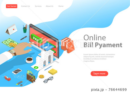 Flat isometric vector landing page template of bill payment, shopping. Flat isometric vector landing page template of bill payment, shopping. 76644699