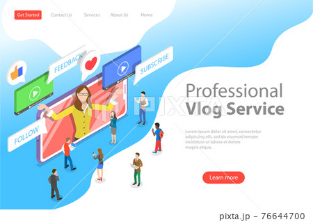 Flat isometric vector landing page template of vlog, video blog, online channel. 76644700
