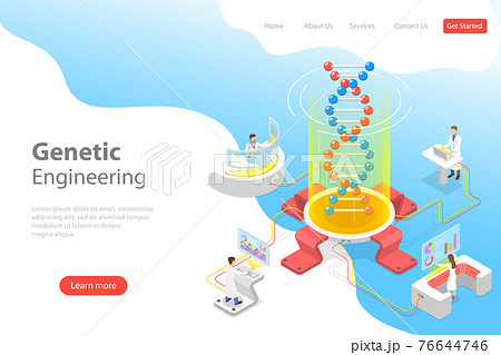 Isometric flat vector concept of genetic engineering, DNA structure changing. 76644746