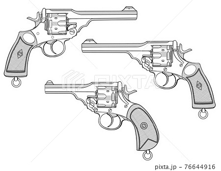 イギリス 中折れ式 回転式拳銃 Gun 左右 サイドのイラスト素材