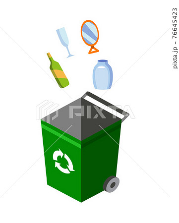 Garbage can for sorting. Recycling elements. Colored waste bin with glass trash. Separation of waste on garbage can. Waste management concept 76645423