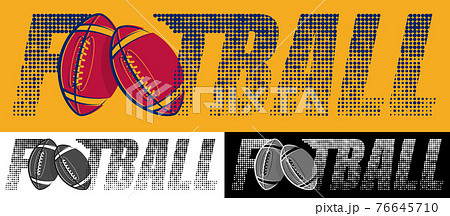 AMERICAN FOOTBALL emblem. Inscription with name of sport game FOOTBALL from dots with letters O in form of sports ball. Design element, print for clothes. Vector 76645710