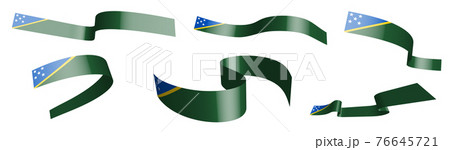 Set of holiday ribbons. flag of Solomon Islands waving in wind. Separation into lower and upper layers. Design element. Vector on white background