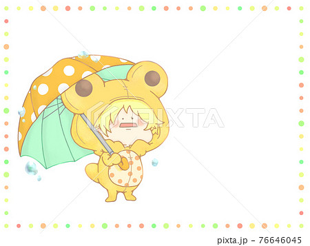 傘をさすカエルさん 梅雨のドットフレーム付き イエローver 傘をさすカエルさん 梅雨のドットフレーム付き イエローver 76646045