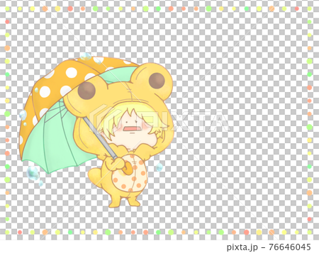 傘をさすカエルさん 梅雨のドットフレーム付き イエローver 傘をさすカエルさん 梅雨のドットフレーム付き イエローver 76646045