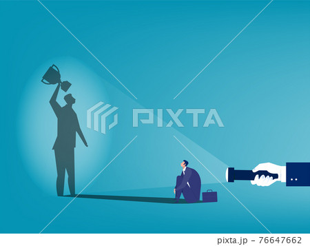 Human hand holding flashlight get award shadow business success concept vector illustrator. 76647662
