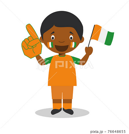 National sport team fan from Ivory Coast with flag and glove Vector Illustration National sport team fan from Ivory Coast with flag and glove Vector Illustration 76648655