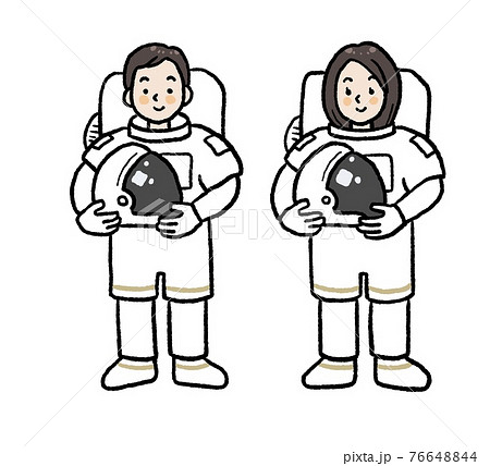 アジア人宇宙飛行士の男女のイラストのイラスト素材