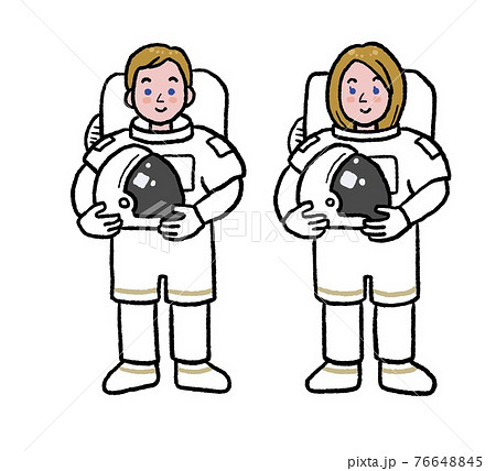 白人宇宙飛行士の男女のイラストのイラスト素材