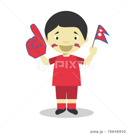 National Sport Team Fan From Nepal With Flag のイラスト素材