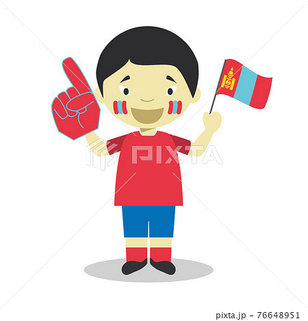 National Sport Team Fan From Mongolia With Flag のイラスト素材