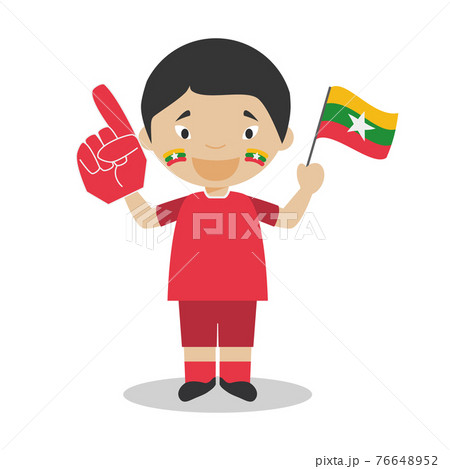 National sport team fan from Myanmar Burma with flag and glove Vector Illustration 76648952
