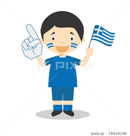 National sport team fan from Greece with flag and glove Vector Illustration National sport team fan from Greece with flag and glove Vector Illustration 76649296