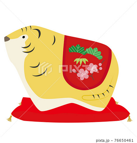 トラの人形 座布団つき の年賀状用イラスト 通常のカラーバージョン のイラスト素材