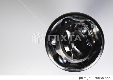 demo internal mechanism, Close-up constant-velocity universal spheric joint new on gray background. 76650722