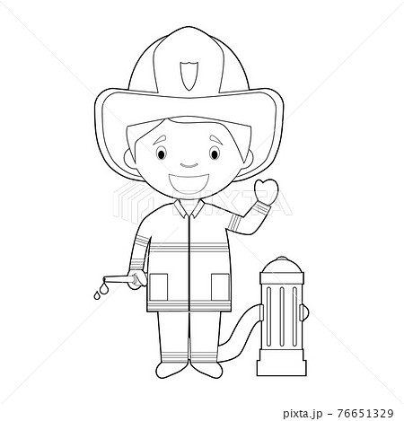 Easy coloring cartoon vector illustration of a firefighter. Easy coloring cartoon vector illustration of a firefighter. 76651329