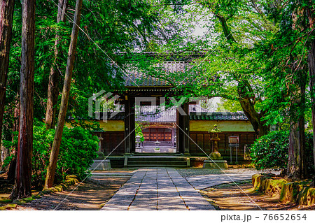 江戸氏ゆかりの慶元寺（世田谷区）　参道と山門の先に本堂 76652654