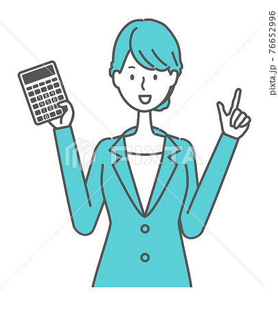 電卓を持つ青いスーツの女性イラスト 電卓を持つ青いスーツの女性イラスト 76652996