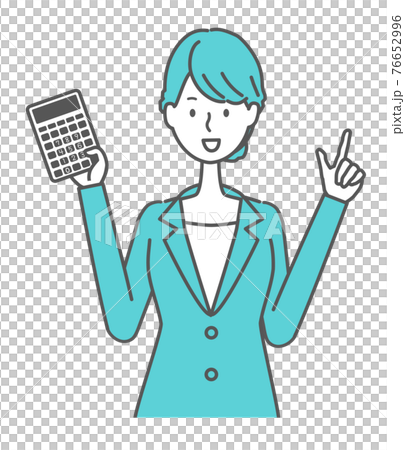 Woman illustration in blue suit with calculator 76652996