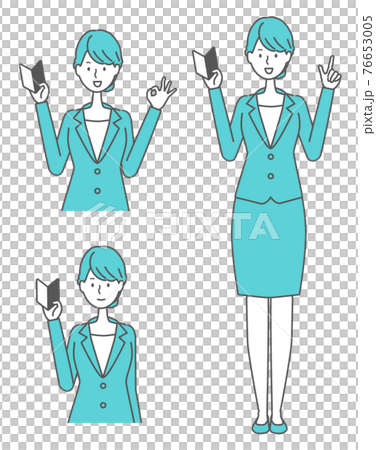 Illustration set of a woman in a suit with a beginner mark 76653005