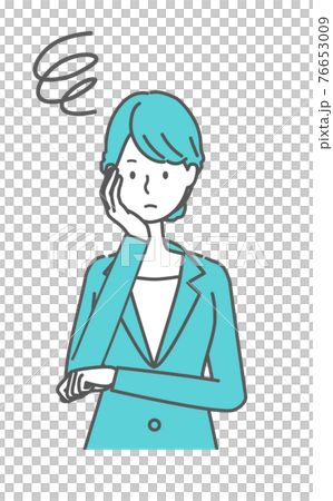 困っているスーツを着た女性 76653009