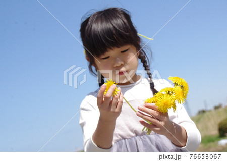 タンポポで遊ぶ少女 タンポポで遊ぶ少女 76653067