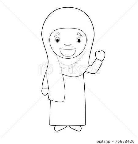 Easy coloring woman cartoon character from Iran dressed in the traditional way with chador. Vector Illustration. Easy coloring woman cartoon character from Iran dressed in the traditional way with chador. Vector Illustration. 76653426
