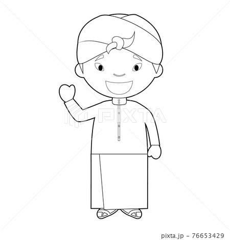 Easy coloring cartoon character from Indonesia dressed in the traditional way Vector Illustration. 76653429