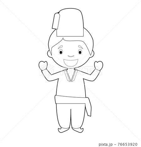 Easy coloring cartoon character from Turkey dressed in the traditional way Vector Illustration. 76653920