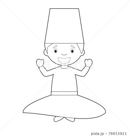 Easy coloring cartoon character from Turkey dressed in the traditional way as a Whirling Dervishes dancer. Vector Illustration. 76653921