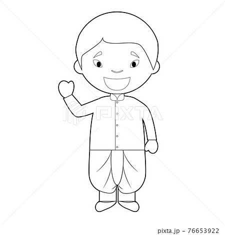 Easy coloring cartoon character from Thailand dressed in the traditional way Vector Illustration. 76653922