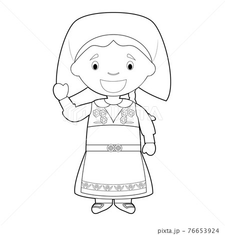 Easy coloring cartoon character from Sweden dressed in the traditional way Vector Illustration. 76653924