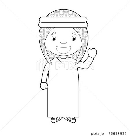 Easy coloring cartoon character from Saudi Arabia dressed in the traditional way Vector Illustration. 76653935